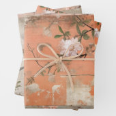 Chinoiserie Oranje Sherbet Collage Inpakpapier Vel (In situ)
