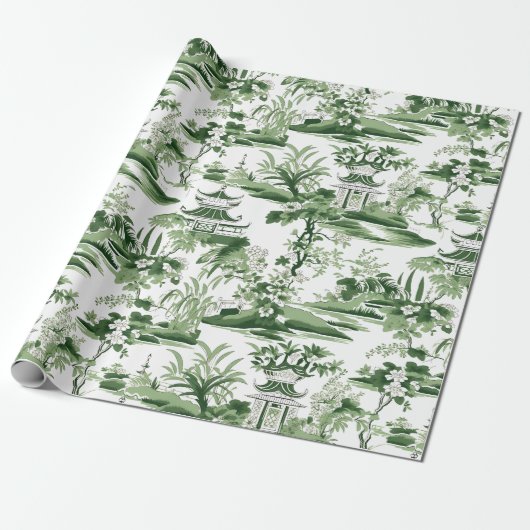 Chinoiserie Orient Landschapsschilderij Decoupage Cadeaupapier (Uitgerold)