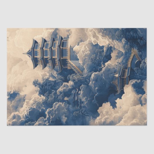 Chinoiserie Oriental Temple Blue Decoupage Tissuepapier (Voorkant)