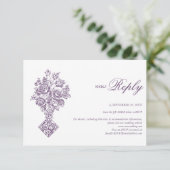 Chinoiserie Paarse Boeket Victoriaans bruiloft RSV Informatiekaartje (Staand voorkant)