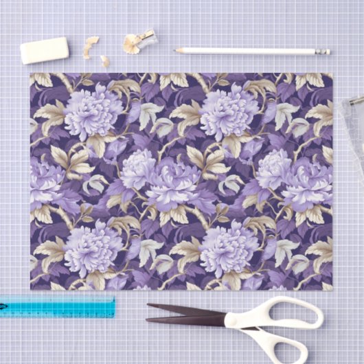 Chinoiserie Paarse gouden bloemschilderij Decoupag Tissuepapier (Craft)
