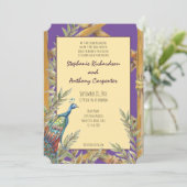 Chinoiserie Paarse Peacock Waterverf Wedding Kaart (Staand voorkant)