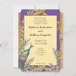Chinoiserie Paarse Peacock Waterverf Wedding Kaart