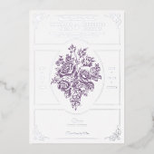 Chinoiserie Paarse Rozen Boeket Victoriaans bruilo Folie Uitnodiging (Voorkant)