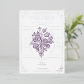 Chinoiserie Paarse Rozen Boeket Victoriaans bruilo Folie Uitnodiging (Staand Voorkant)