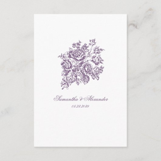 Chinoiserie Paarse Rozen Boeket Victoriaans bruilo Informatiekaartje (Achterkant)