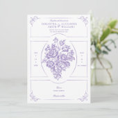 Chinoiserie Paarse Rozen Boeket Victoriaans bruilo Kaart (Staand voorkant)