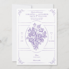 Chinoiserie Paarse Rozen Boeket Victoriaans bruilo Kaart