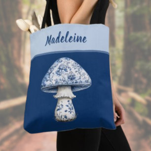 Chinoiserie Paddenstoel iBlue Wit op Marineblauw M Tote Bag