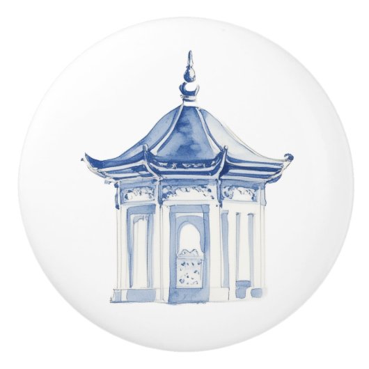 Chinoiserie Pagoda 3 Keramische Knop (Voorkant)