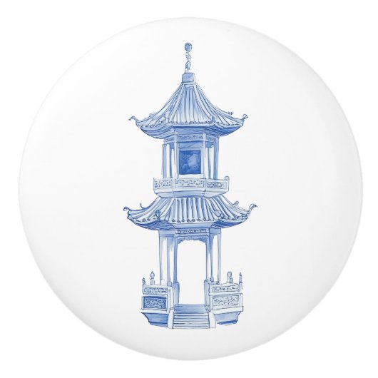 Chinoiserie Pagoda 4 Keramische Knop (Voorkant)