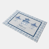 Chinoiserie Pagoda Aangepaste naam Welkom Deurmat (Schuin)