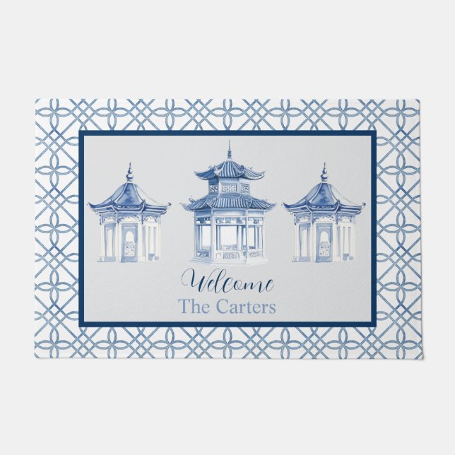 Chinoiserie Pagoda Aangepaste naam Welkom Deurmat (Voorkant)