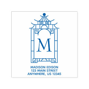 Chinoiserie Pagoda Adres Self Inking Stamp Zelfinktende Stempel