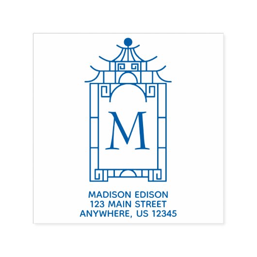 Chinoiserie Pagoda Adres Self Inking Stamp Zelfinktende Stempel (Design)