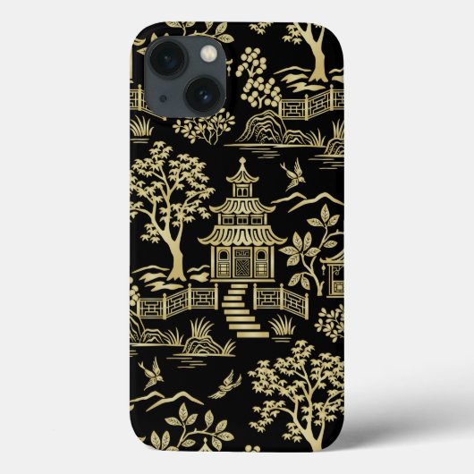 Chinoiserie Pagoda Black en Gold iPhone Case (Achterkant)
