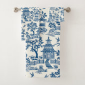 Chinoiserie Pagoda Blauw op Wit Bad Handdoek (Insitu)