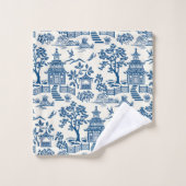 Chinoiserie Pagoda Blauw op Wit Bad Handdoek (Wasdoekje)