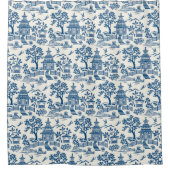 Chinoiserie Pagoda Blauw op Wit Douchegordijn (Voorkant)