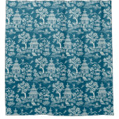 Chinoiserie Pagoda Blauwgroen Douchegordijn (Voorkant)