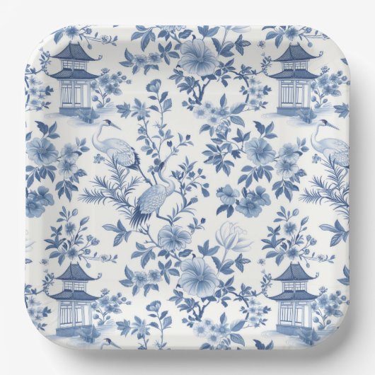 Chinoiserie Pagoda Crane Papieren Bordje (Voorkant)