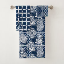 Chinoiserie Pagoda – Navy Preppy Asian Garden