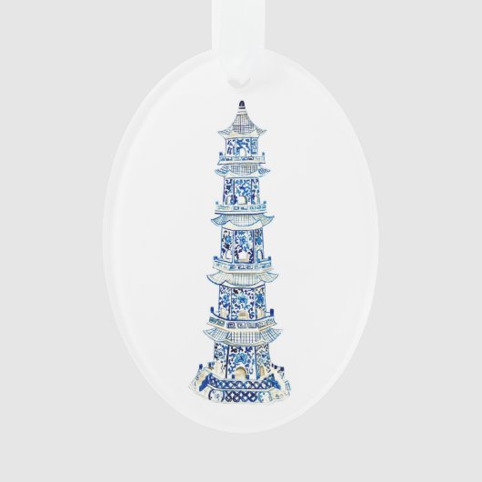 Chinoiserie Pagoda Oval Acrylornament Ornament (voorkant)