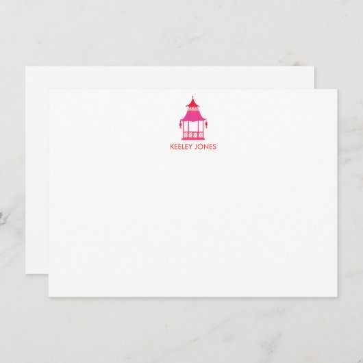 Chinoiserie Pagoda Personalized Flat Note Card Notitiekaartje (Voorkant / Achterkant)