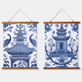CHINOISERIE PAGODAS IN BLUE 1 & 2 HANGEND WANDKLEED (Dubbel)