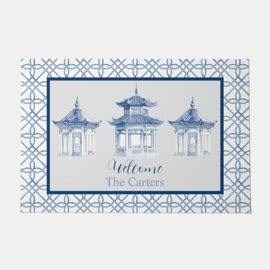 Chinoiserie Pagode Aangepaste Naam Welkom Deurmat (Voorkant)