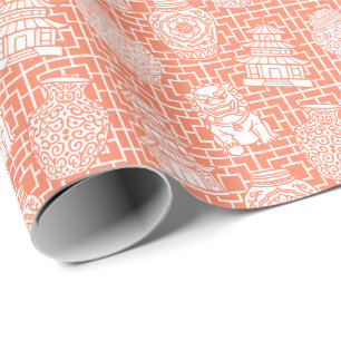 Chinoiserie Pagode – Koraal Preppy Aziatische Tuin Cadeaupapier