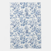 Chinoiserie Pagode Kraan Blauwe Bloemen Theedoek (Verticaal)