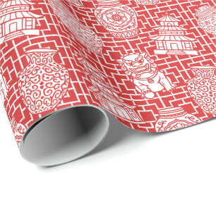 Chinoiserie Pagode – Rode Preppy Aziatische Tuin Cadeaupapier