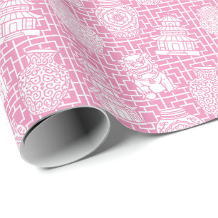 Chinoiserie Pagode – Roze Preppy Aziatische Tuin Cadeaupapier