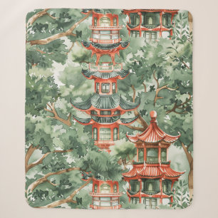 Chinoiserie Pagode Sagegroene Bos Sherpa Deken