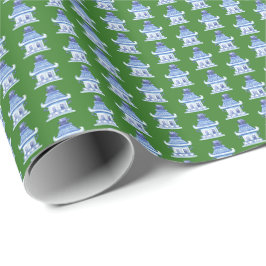 Chinoiserie Pagodes (op groen) Cadeaupapier