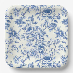 Chinoiserie Papieren Borden, Blauwe Bloemen Feestj Bordje