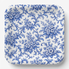 Chinoiserie papieren borden, blauwe bloemenfeestbo bordje