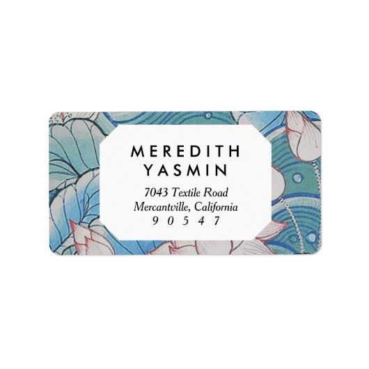 Chinoiserie Pastel Oriental Pink & Blue Floral Etiket (Voorkant)