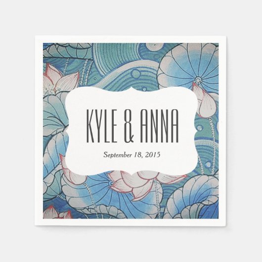 Chinoiserie Pastel Oriental Pink & Blue Floral Servetten (Voorkant)