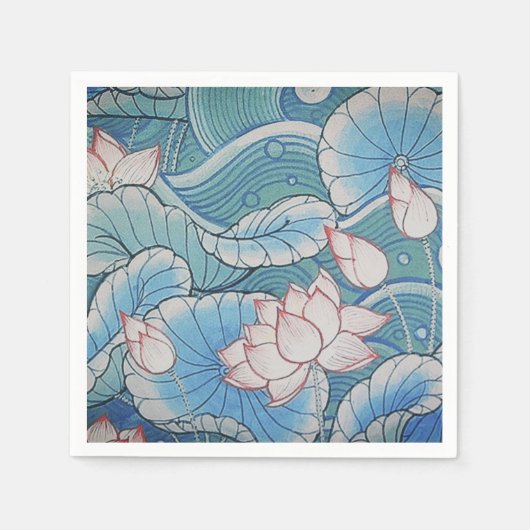 Chinoiserie Pastel Oriental Pink & Blue Floral Servetten (Voorkant)