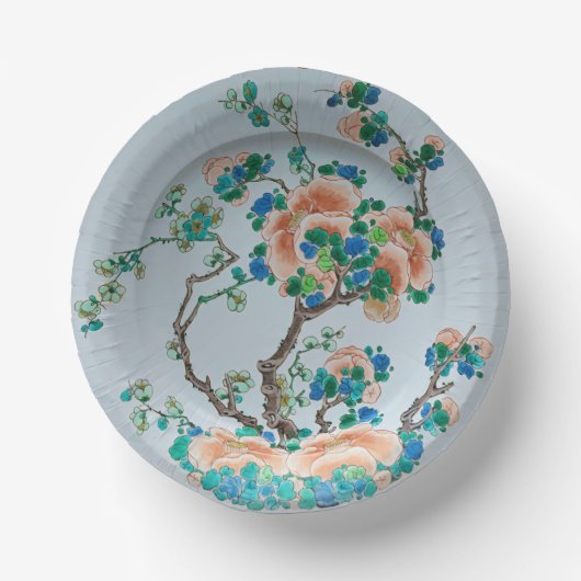 Chinoiserie Peach Blossom Faux China Papieren Kommen (Voorkant)