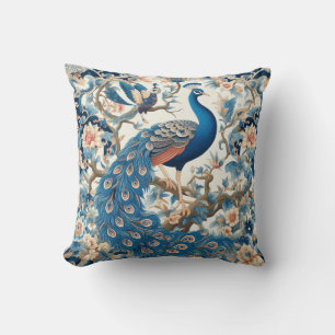 Chinoiserie Peacock Blauw en Wit Kussen