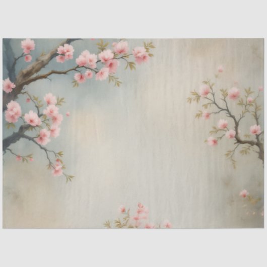 Chinoiserie Peacock Bloemen Roze Bloesem Decoupage Tissuepapier (Voorkant)