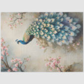Chinoiserie Peacock Bloemen Roze Bloesem Decoupage Tissuepapier (Voorkant)