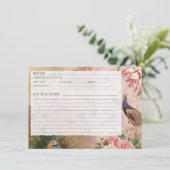 Chinoiserie Peacock Blush Peony Bridal Recipe Kaar Kaart (Staand voorkant)