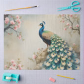 Chinoiserie Peacock Roze Bloesem Bloemen Decoupage Tissuepapier (Craft)