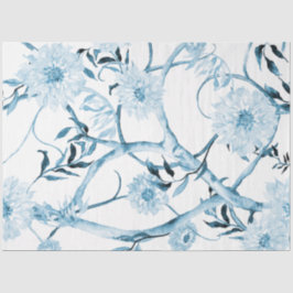 Chinoiserie Peony Floral Blue White Decoupage Art Tissuepapier
