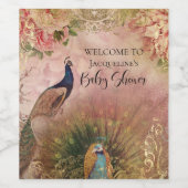 Chinoiserie Peony Floral Peacock Baby Douche Wijn Etiket (Enkel label)