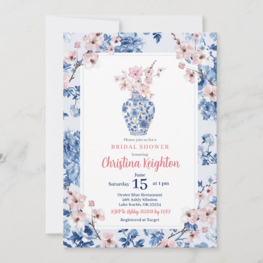 Chinoiserie Pink Cherry Blossom Vrijgezellenfeest Kaart (Voorkant)